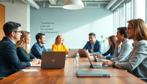 Engaging business coach los Angeles leading a dynamic client brainstorming session in a modern office.