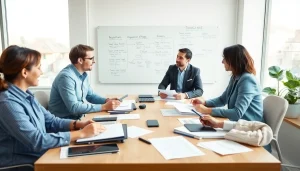 Engaged professionals discussing Acquisition Planning strategies in a modern office setting.