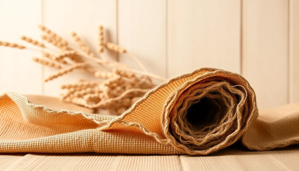Jute stof in een heldere studio, met nadruk op de natuurlijke textuur en kleuren.