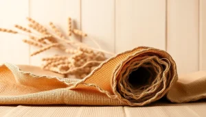 Jute stof in een heldere studio, met nadruk op de natuurlijke textuur en kleuren.