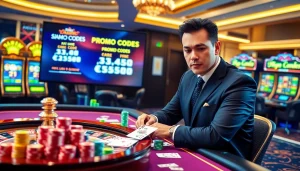 Experience the thrill of 상품권소액결제 in a luxurious casino setting with vibrant tables and spinning roulette wheels.