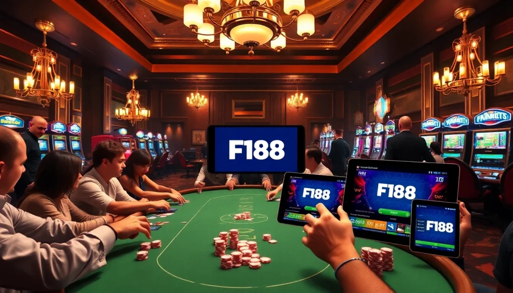Players enjoying a high-stakes game with the แบรนด์ F168 logo present, showcasing excitement and professionalism.