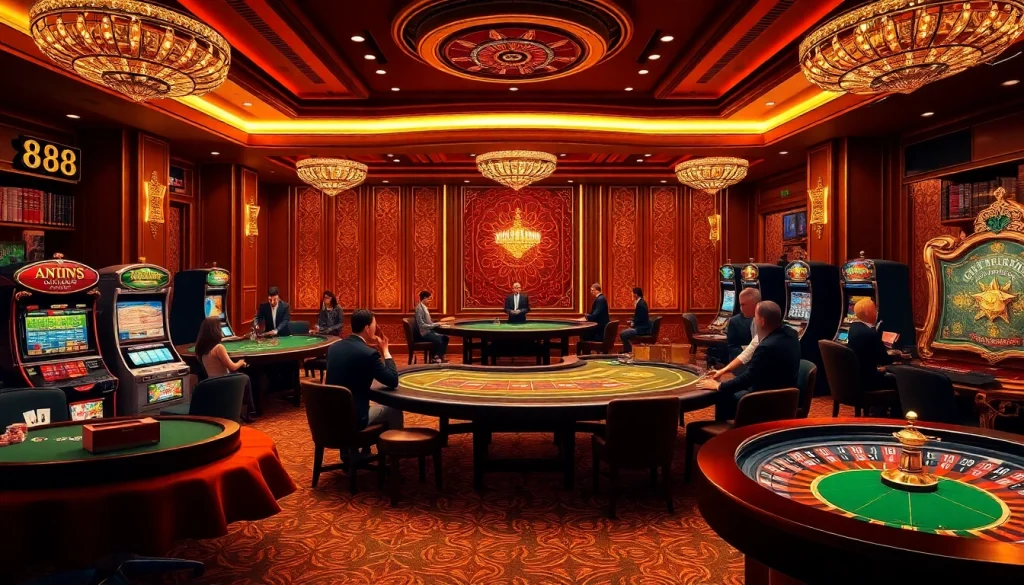 Experience thrilling gameplay at nhà cái 888b with vibrant casino tables and energized players.