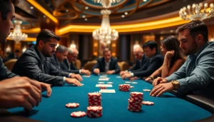 Experience the excitement of the best online casinos Canada with vibrant poker gameplay in a luxury setting.