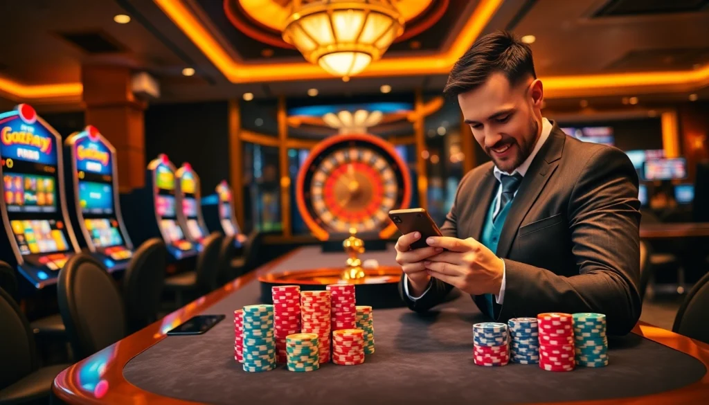 Gopay88 user enjoying a thrilling casino experience while checking their mobile app.