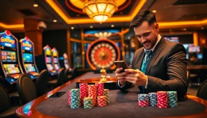 Gopay88 user enjoying a thrilling casino experience while checking their mobile app.