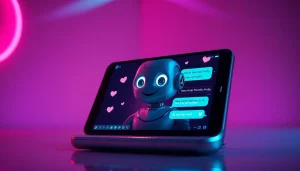 Engaging interface of a free nsfw ai chatbot in a vibrant, futuristic setting.