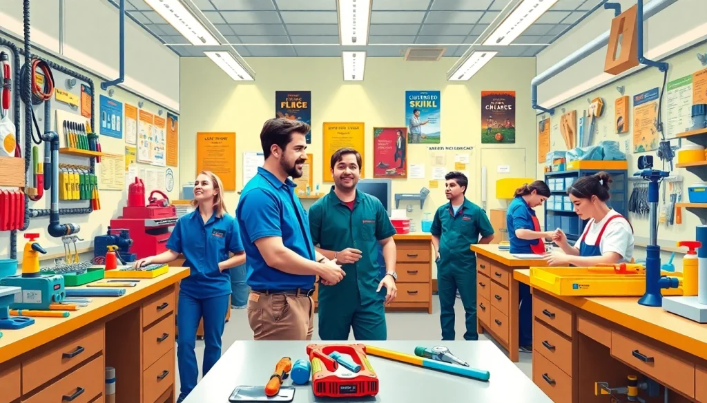 Students actively learning at trade schools Oahu, showcasing diverse skills in a vibrant classroom.