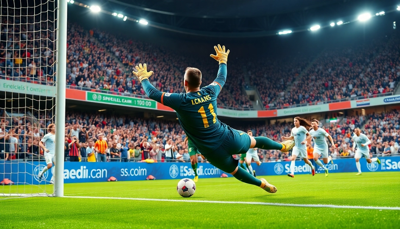 Track ผลบอลสดgo updates with an engaging goalkeeper making a crucial save during a lively match.