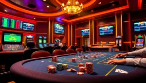 Experience the thrilling action of gambling at Say88 with dynamic poker tables and vibrant casino elements.