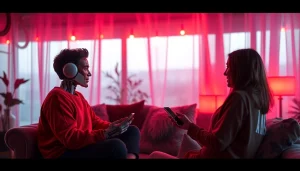Engaging AI sex chat interaction in a cozy setting, showcasing digital conversations.