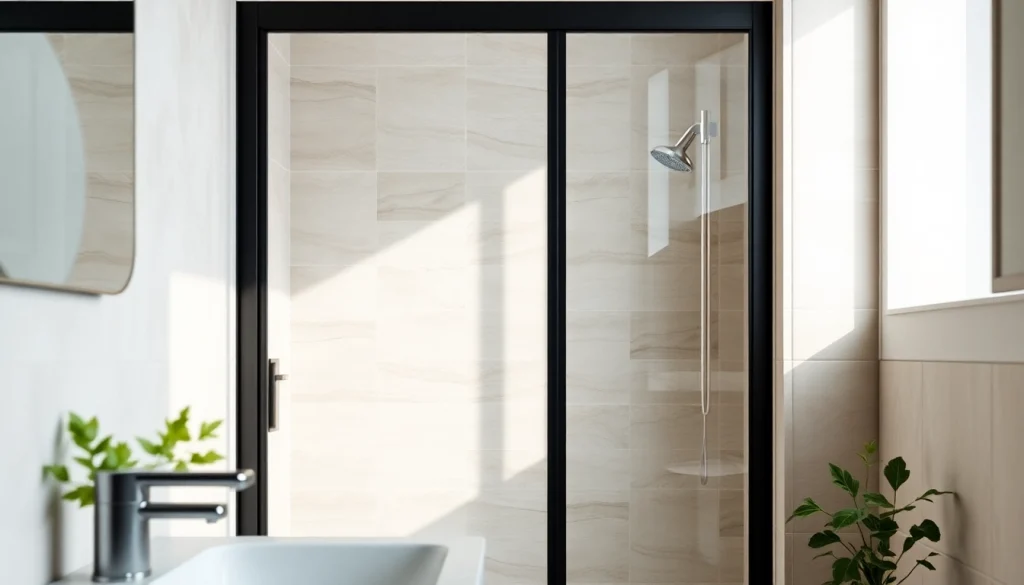 Enhance your bathroom with a stylish shower door black frame featuring sleek design and elegant details.