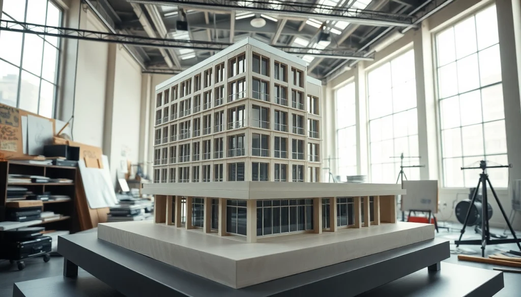 Architekturmodellbau Wuppertal zeigt intricate Modelle in einem kreativen Studio-Setting.