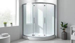 Duschkabine 90x90 komplett in modernem Badezimmer mit eleganter Einrichtung und natürlicher Beleuchtung.