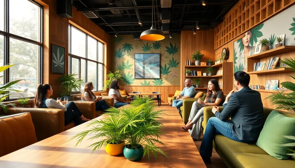 The Corner Cannabis Club Madrid lively lounge interior encouraging social interaction.