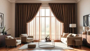 Verduisterende gordijnen in een stijlvolle woonkamer met warm licht.