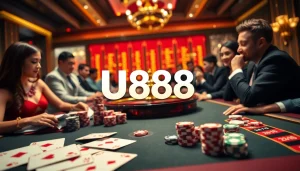 Experience thrilling online gaming action at U888 with vibrant casino elements.