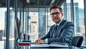 Engaging intellectual property lawyer advising clients in a contemporary office setting.