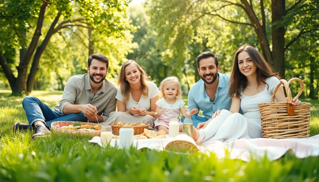 Enjoy light & airy photography of a joyful family picnic in a bright and inviting park setting.