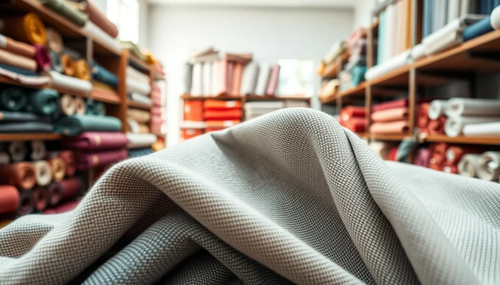 Bekijk uni katoen stof met rijke texturen en kleuren in een stijlvolle stoffenwinkel.