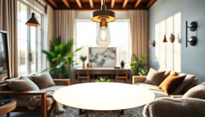 Shop ModernLighting with elegantly designed fixtures in a contemporary living room setting.