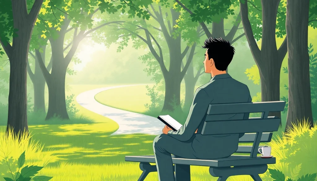 Anxiety symptoms showcased through a person reflecting in a calming park setting, emphasizing mental health.