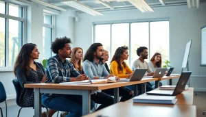 Students using alternatives to traditional exam prep methods collaboratively in a bright classroom.